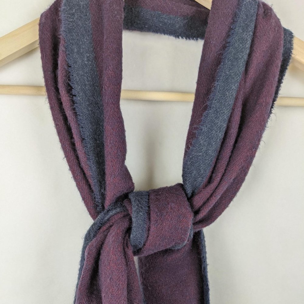 Jos A Bank Purple Grey Stripe Red Frayed Hem Scarf - Picture 6 of 6